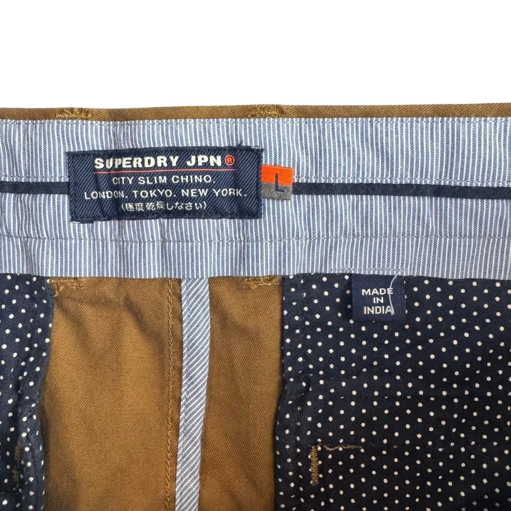 Superdry JPN Mens City Slim Chino Pants Tobacco Brown Size L 35x31.5